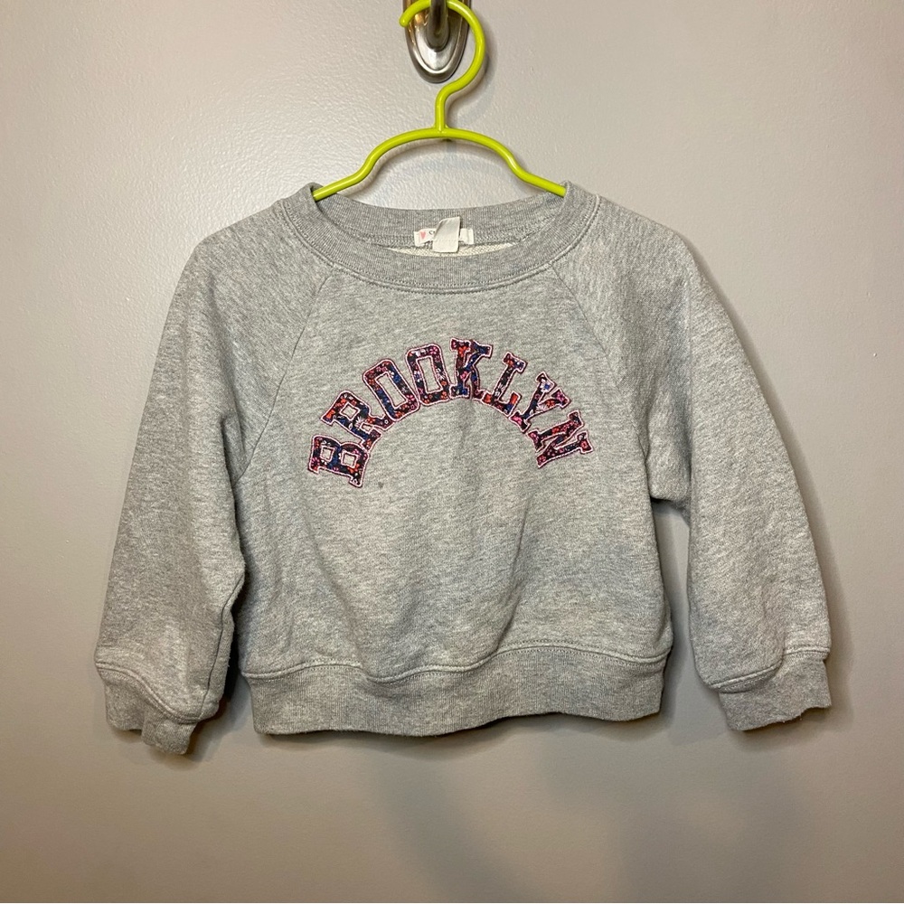 J Crew Crewcuts Grey Sweatshirt Sz XXS 2-3 Years Floral 'Brooklyn' 100% Cotton